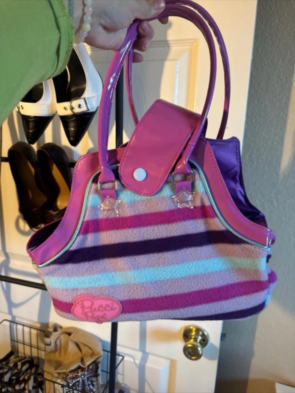 Pink Striped Kids Tote Bag with Star Accents